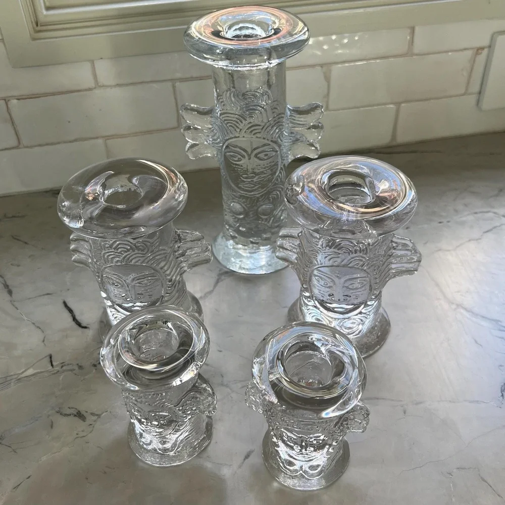 Collection of 5 VTG‎ Bertil Vallien Kosta glass Angel candle holders Sweden 70s